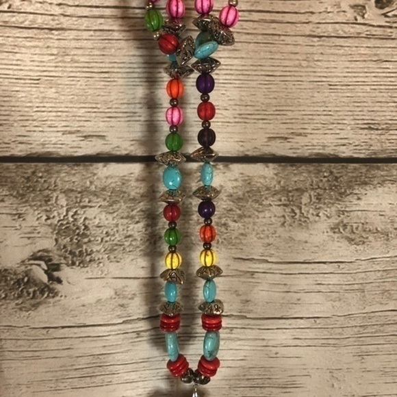 Artisan Art Deco Boho Beaded Turquoise Cross Necklace & Bracelet - Picture 4 of 12